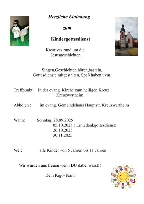 Kindergottesdienst Termin im Herbst